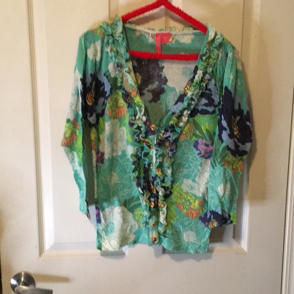 Teal Charlotte Tarantola V-Neck Sweater.